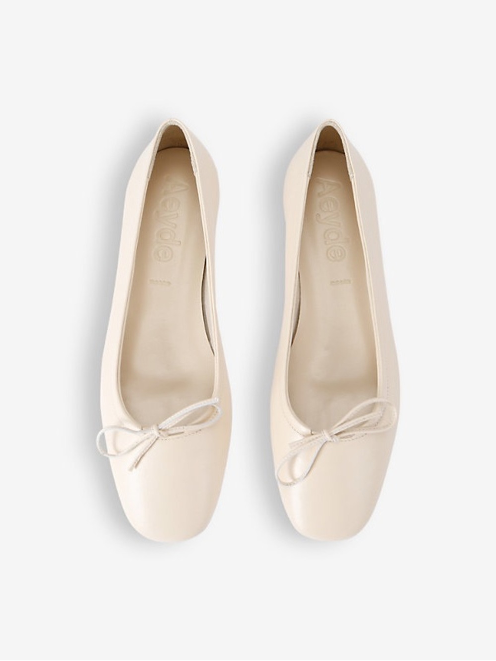 Aeyde 38 Delfina Bow-Embellished Leather Ballet Flats Ivory White